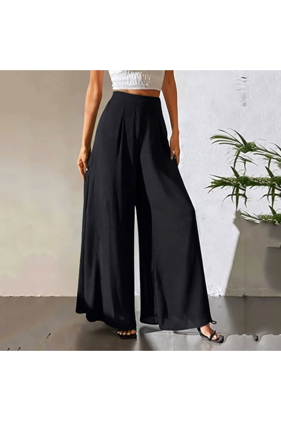 Women's Chiffon Dress Beach Wide Leg Palazzo Pants Elastic Waist Trouser
