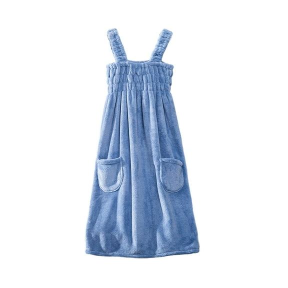 EazyTech Women's Cute Bath Towels Shower Wrap Robes with Pocket Ultra Absorbent Spa Body Wrap Bathrobe Cover up Bathroom Towels (Blue)