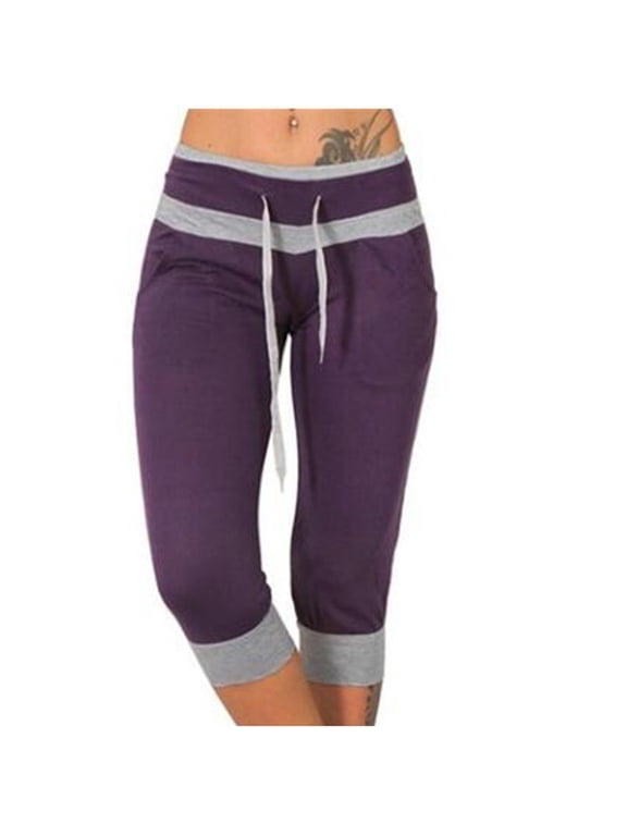 Women's High Waisted Capris Summer Stretch Yoga Gym Pants Slimming Fit Jogger Sweatpants Elastic Waist Cuffed Casual Activewear