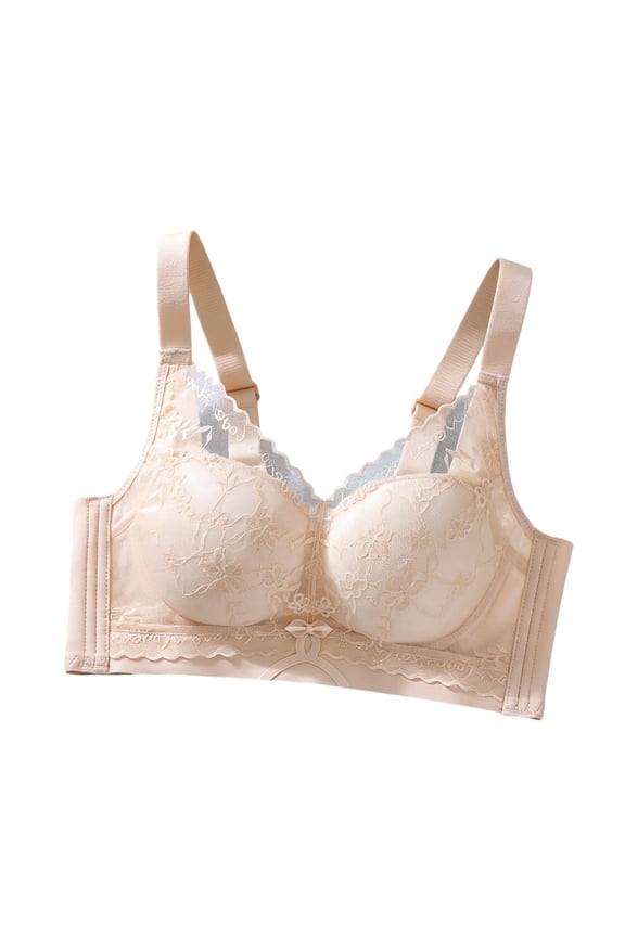 Women's Lace Wireless Adjustable Shoulder Strap Daily Support Bra with Molded Cups