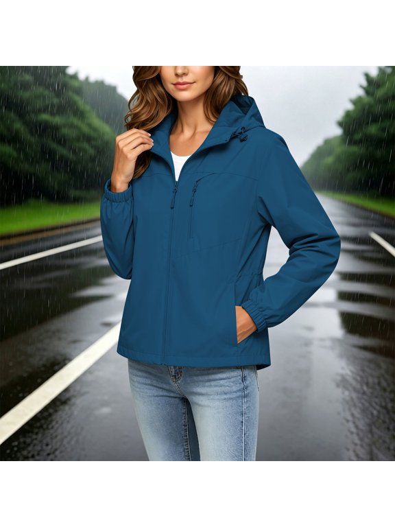 Women's Outdoor Waterproof Windproof Hiking Jacket Solid Color Lightweight Coat