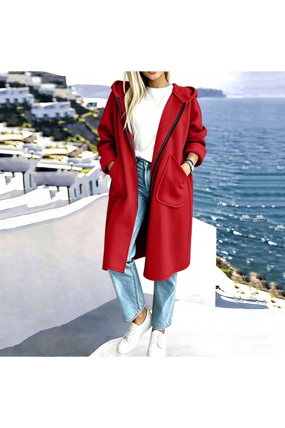 Women's Plus Size Long Hoodie Coat with Big Pockets Drawstring Waist Long Sleeve Sweatshirt