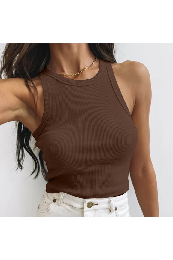 Women's Ribbed Sleeveless Crop Tank Top Summer Casual Slim Fit Basic Solid Color Vest​