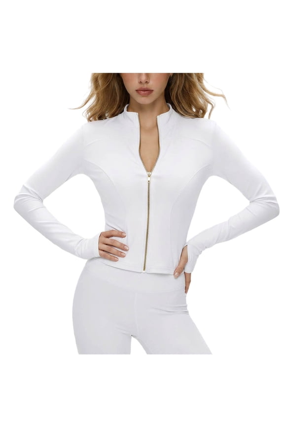 Women's Slim Fit Running Workout Jacket - Full Zip Lightweight Long Sleeve Athletic Tops