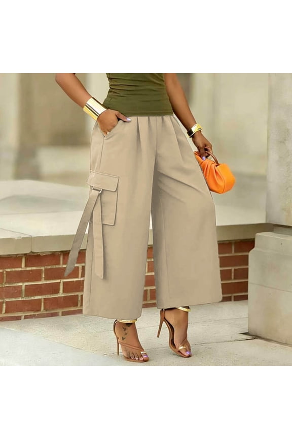 Women's Solid Color Cargo Pants with Pockets Breathable Wide Leg Wrap Slit Pants Casual Versatile Spring Summer Fall