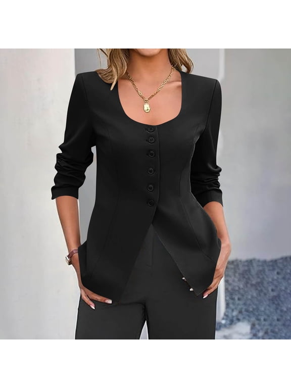 Women's Solid Color Fashion Button - Up U - Neck Cardigan Top (No Pocket)
