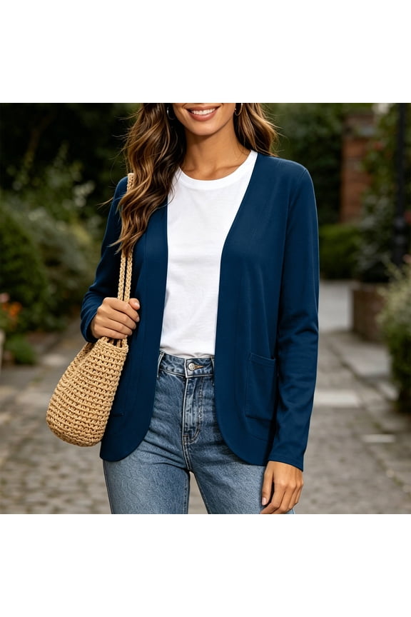 Women's Solid Color Long Sleeve Open Front Cardigan Casual Loose Knitted Duster Sweater Spring Fall Outerwear