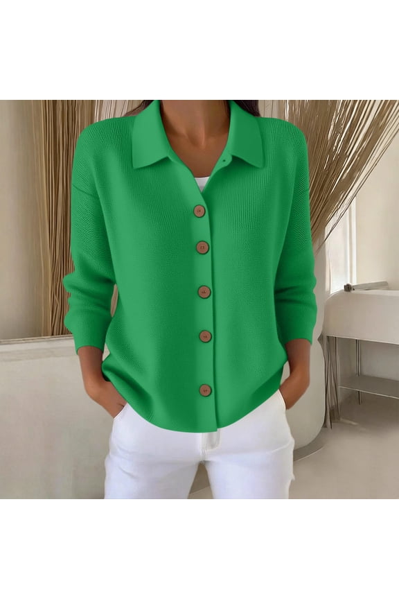 Women's Solid Color Sweater Blazer Notched Lapel Button Down Outwear for Autumn