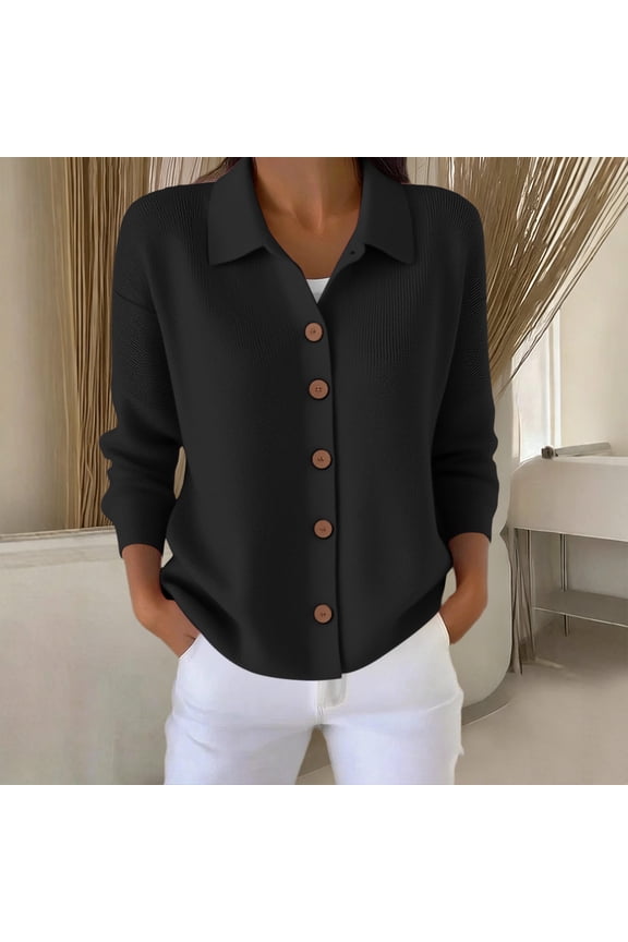 Women's Solid Color Sweater Blazer Notched Lapel Button Down Outwear for Autumn