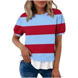 EazyTech Women's Spring Summer Casual Loose Striped Ruffle Trim Short ...