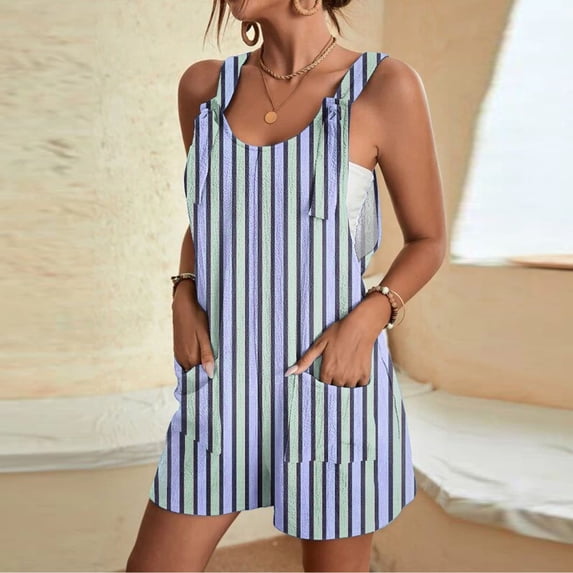 EazyTech Women's Summer Casual Suspender Jumpsuit with Pockets Printed Romper One Shoulder