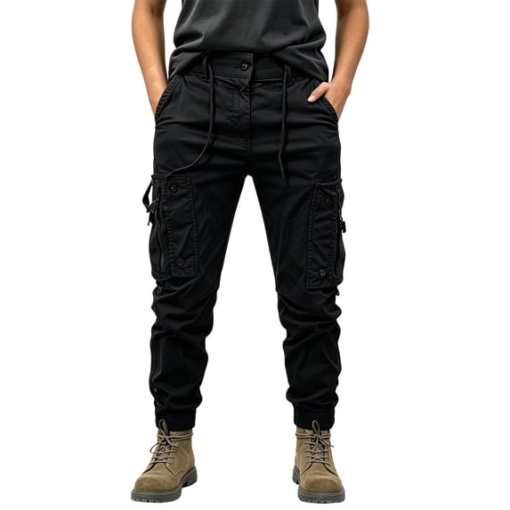 EazyTech Women's Tactical Jogger Pants - Elastic Cuff Outdoor Trousers with Utility Pockets for Hiking