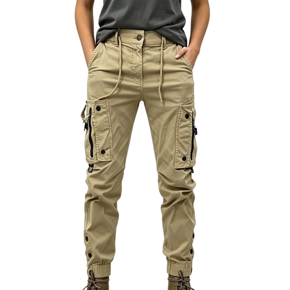 EazyTech Women's Tactical Jogger Pants - Elastic Cuff Outdoor Trousers with Utility Pockets for Hiking