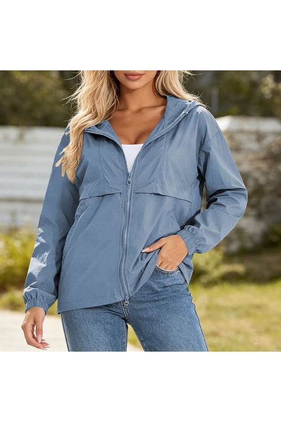 Women's UPF50+ Sun Protection Jacket – Solid Color Hooded Zip-Up with Pockets