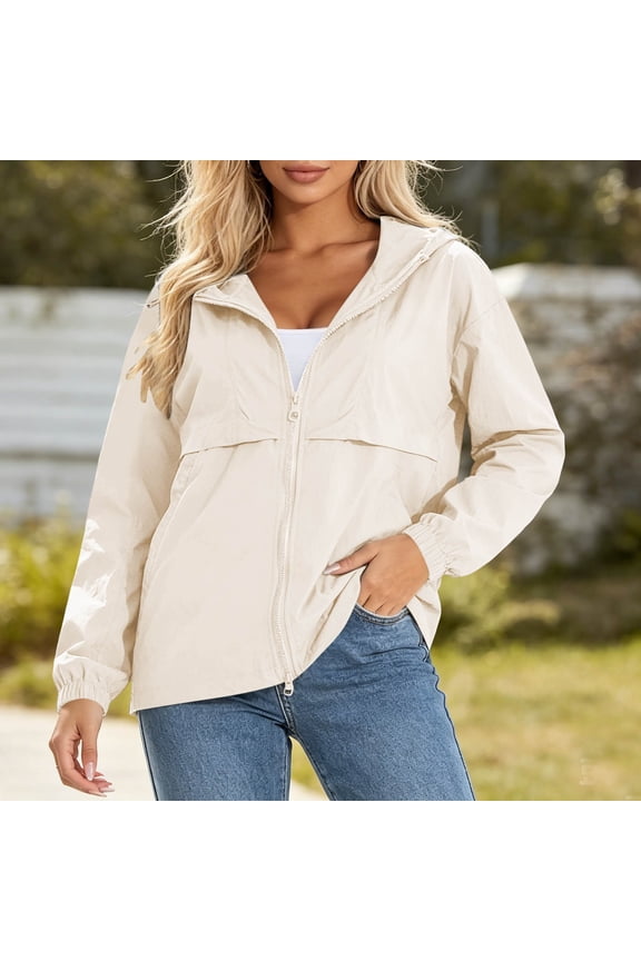 Women's UPF50+ Sun Protection Jacket – Solid Color Hooded Zip-Up with Pockets