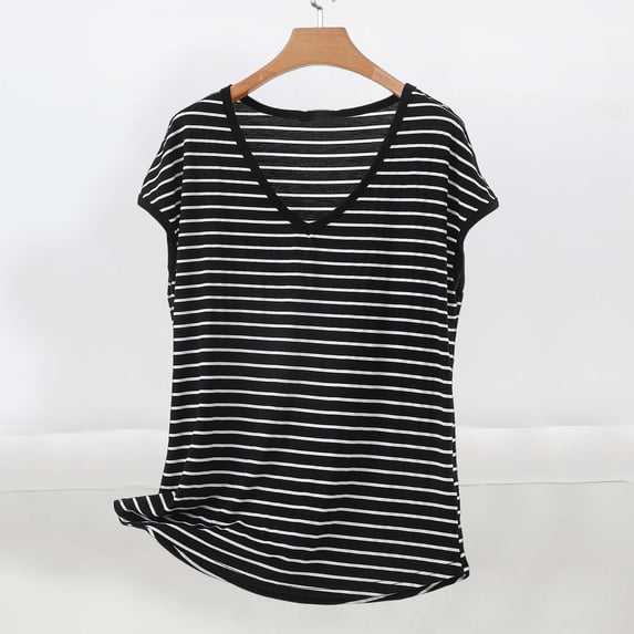 EazyTech Women's V-Neck Striped Sleeveless Top Summer Casual Loose Fit Modal Blouse