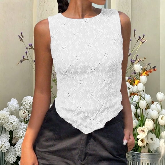 EazyTech Womens Cute Tank Tops Summer Trendy 2026 Crochet Slim Fitted Textured Sleeveless Asymmetrical Going Out Y2K T-Shirts