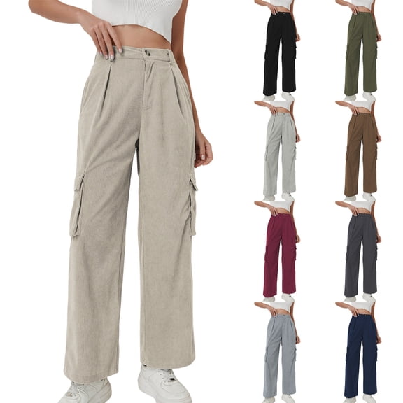 EazyTech Womens High Waisted Wide Leg Cargo Pants Baggy Casual Work Pants with Pockets