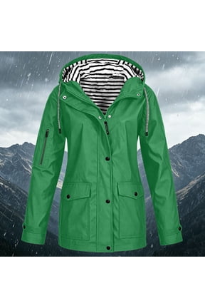 Womens Hooded Raincoat Lightweight Fit Plus Size Waterproof Dressy Zip up Rain Jacket Windbreaker with Pockets