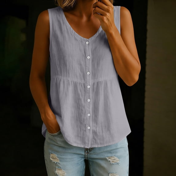 EazyTech Womens Tank Tops Cotton Linen Button Down Shirts V-Neck Sleeveless Gauze Cardigan Summer Casual Flowy Blouses