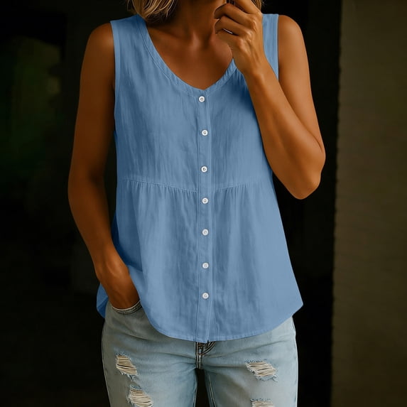 EazyTech Womens Tank Tops Cotton Linen Button Down Shirts V-Neck Sleeveless Gauze Cardigan Summer Casual Flowy Blouses