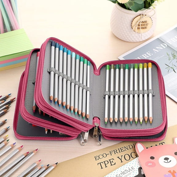 EazyTech Zippered Watercolor Pencil Wrap Case Oxford 72 Slots Pencil Organizer Handy Wareable Colored Pencil Bags Hot Pink