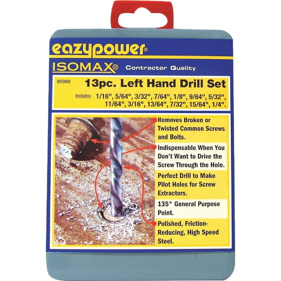 Eazypower 80988 Left Handed Drill Bit Set, 13 Piece Set