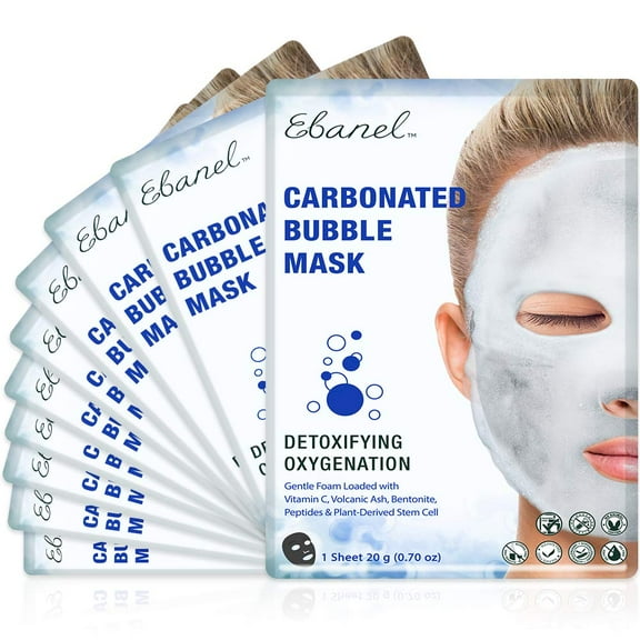 Ebanel 10 Pack Carbonated Bubble Clay Mask, Deep Cleansing Face Mask for Acne and Pores, Detox Volcanic Ash and Bentonite Clay Masks with Collagen Peptides, Vitamin C, Hyaluronic Acid, Niacinamide
