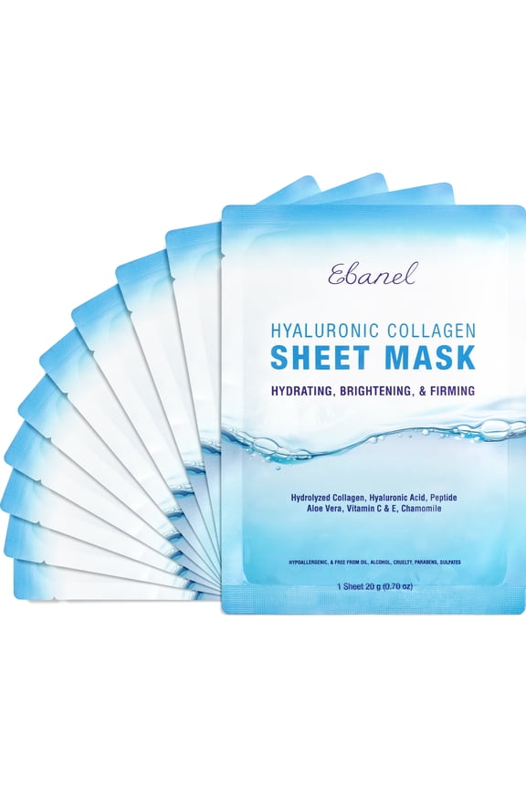 10-Pack Collagen Face Mask, Instant Brightening Hydrating Face Sheet Mask