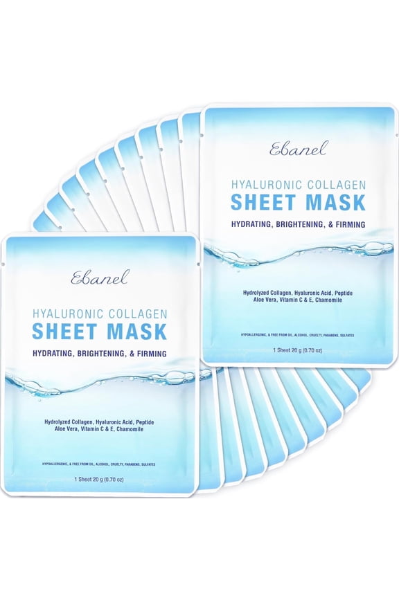 20 Pack Collagen Face Mask with Hyaluronic Acid, Vitamin C, Peptide, Aloe, Instant Brightening Hydrating Face Masks Skincare Korean Sheet Mask, Skin Firming, Lifting Anti Aging Facial Masks