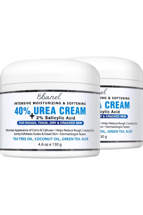 Urea Cream 40% plus Salicylic Acid 2%, Foot Cream for Dry Cracked Heels Feet Knees Elbows Hands, Foot Dead Skin Cuticle Callus Remover Toenail Softener, Keratolytic Skin Barrier Repair, 2-Pack