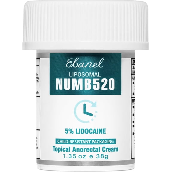 Ebanel 5% Lidocaine Numbing Cream, Pain Relief Burn Itch Numb Cream, Maximum Strength Topical Anesthetic with Allantoin, Vitamin E for Local and Anorectal Uses, Hemorrhoid Treatment, 1.35 Oz