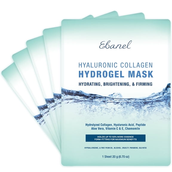 Ebanel 5-Pack Hydrogel Collagen Face Mask, Instant Brightening Hydrating Face Sheet Mask