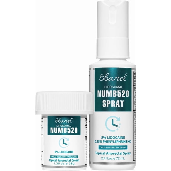 Ebanel Set of 5% Lidocaine Numbing Cream and 5% Lidocaine Spray Pain Relief Numbing Spray for Skin, Maximum Strength Topical Anesthetic to Numb Pain Burn Itch for Local and Anorectal Uses