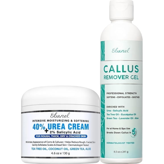 Ebanel Set of Professional Callus Remover for Feet, and Urea Cream 40% plus Salicylic Acid 2%, Heel Foot Callus Remover Gel Exfoliator Dead Skin Cuticle Removal Toenail Softener Keratolytic Pedicure