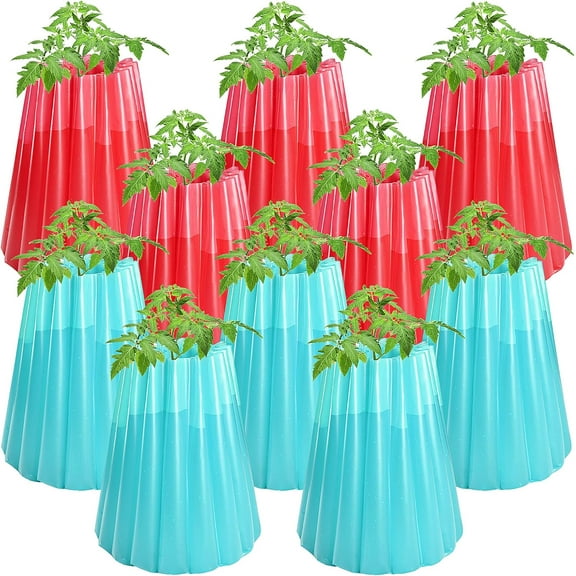 Ebaokuup 10 Pack Water Filled Plant Protectors-19 x 17 Inch Reusable Wall of Water Plant Covers for Tomato Plants-Red Blue Early Season Insulating Plant Protective Cover for Outdoor Winter Freeze