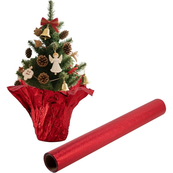 Ebaokuup 10 Yard Floral Foil Plant Pot Covers,Matte Texture Christmas Plant Pot Foil,Red Floral Pot Wrapping Paper for Christmas Home Flower Pot DIY decor