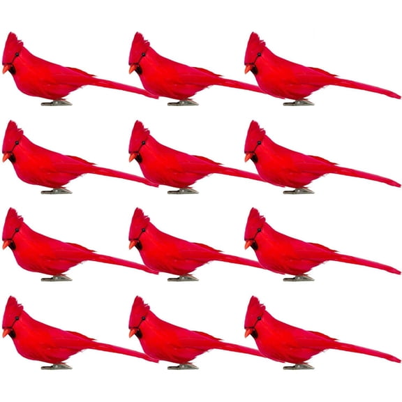 Ebaokuup 12 Pcs Artificial Red Cardinal Birds Clip, Christmas Cardinal Birds Clip, Fake Bird Red Cardinals Decor for Christmas Tree Ornament Decorations, Arts and Crafts