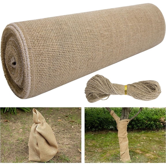 Ebaokuup 15.7" x 19.7' Natural Burlap Tree Wrap with Ropes for Winter Frost Protection