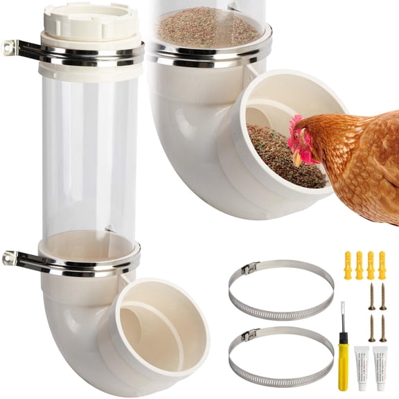 EBaokuup PVC Gravity Chicken Feeder, 5.6 lb Capacity Poultry Feeder with Clear Window, 17 inch