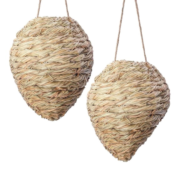 Ebaokuup 2 Pack 10" x 7.5" Hanging Woven Reed Wasp Nest Decoys for Outdoor Wasp Deterrent