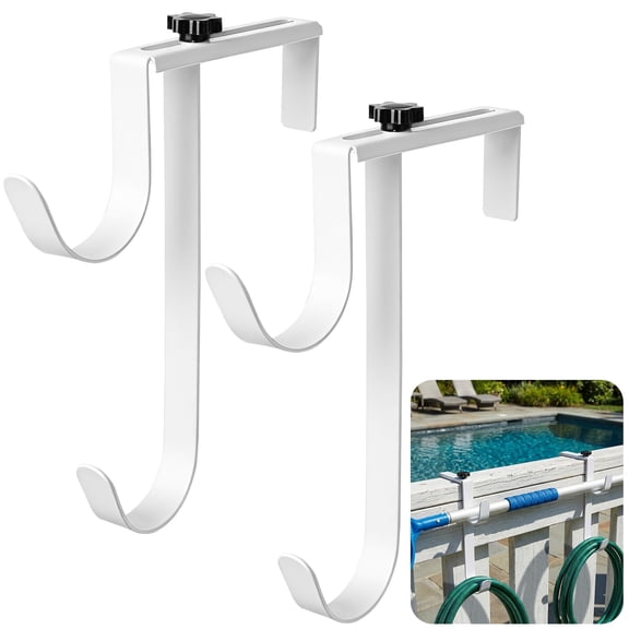 EBaokuup 2 Pcs Adjustable Metal Double Pool Fence Hooks, Anti-Rust, White