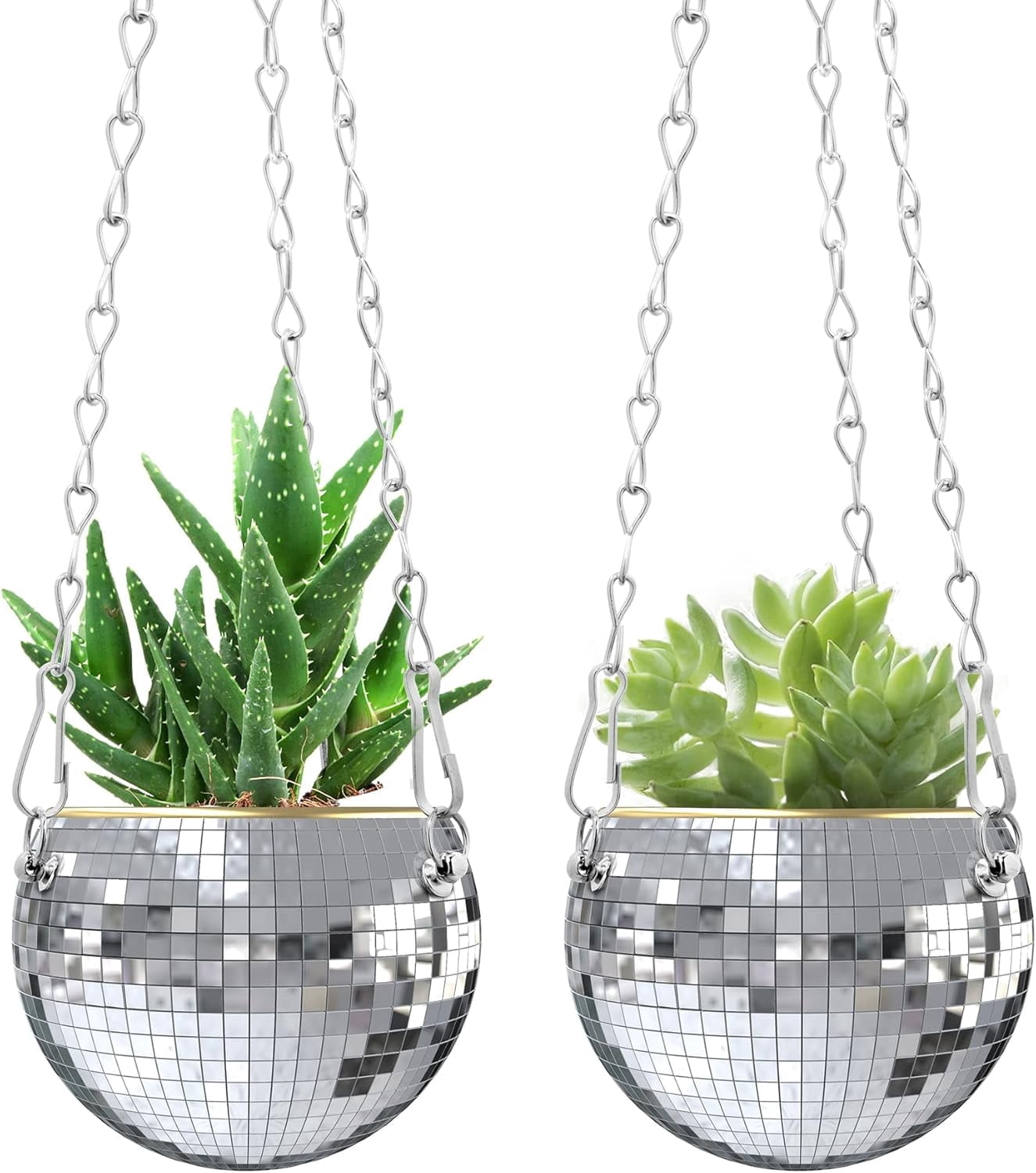 Ebaokuup 2 Pcs 4" Hanging Disco Ball Planters, Silver Mirror Planter with Chain