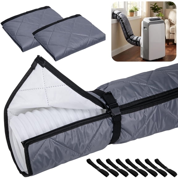 Ebaokuup 2 Set Quilted Zipper AC Hose Cover with Straps, Fits 5"-5.9", Grey