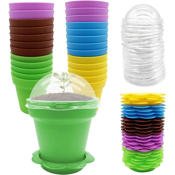 Ebaokuup 25 Packs Cupcake Plant Nursery Pots with Humidity Dome-Small Flower Pots for Kids-Planting Containers Cups for Indoor Outdoor Plant Succulent Display (Mixed Color),25 Packs