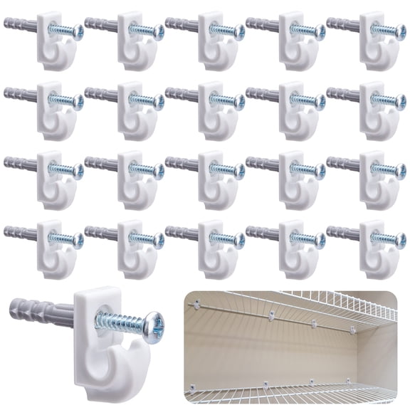 Ebaokuup 25 Pcs White Plastic Wire Shelf Clips with Screws & Anchors