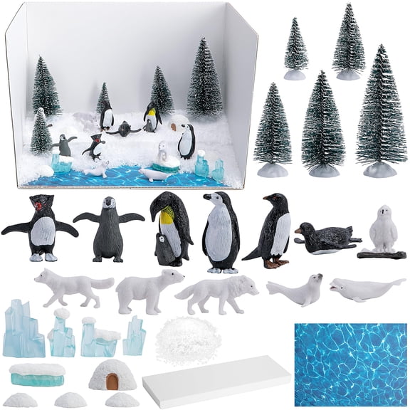 Ebaokuup 30 Pcs Arctic Animal Diorama Kit with Polar Bear & Penguin for Crafts