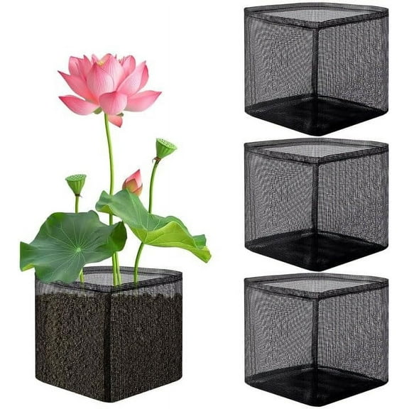 Ebaokuup 4 Pcs Aquatic Planting Bags - 7" Reusable Mesh Water Garden Pond Plant Pot - Breathable Square Lily Pots for Bog and Terrestrial Plants