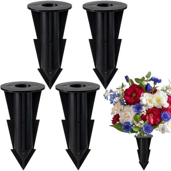 Ebaokuup 4 Pcs Black Artificial Flower Holder Ground Spikes for Cemetery