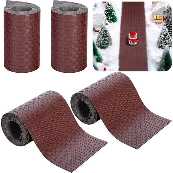 Ebaokuup 4 Pcs 39" x 3.5" Reddish Brown Christmas Village Brick Road, Cuttable Decor